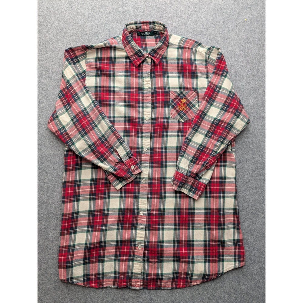 Lauren Ralph Lauren Mens XL Red Plaid Flannel Button Down Shirt Crest Logo